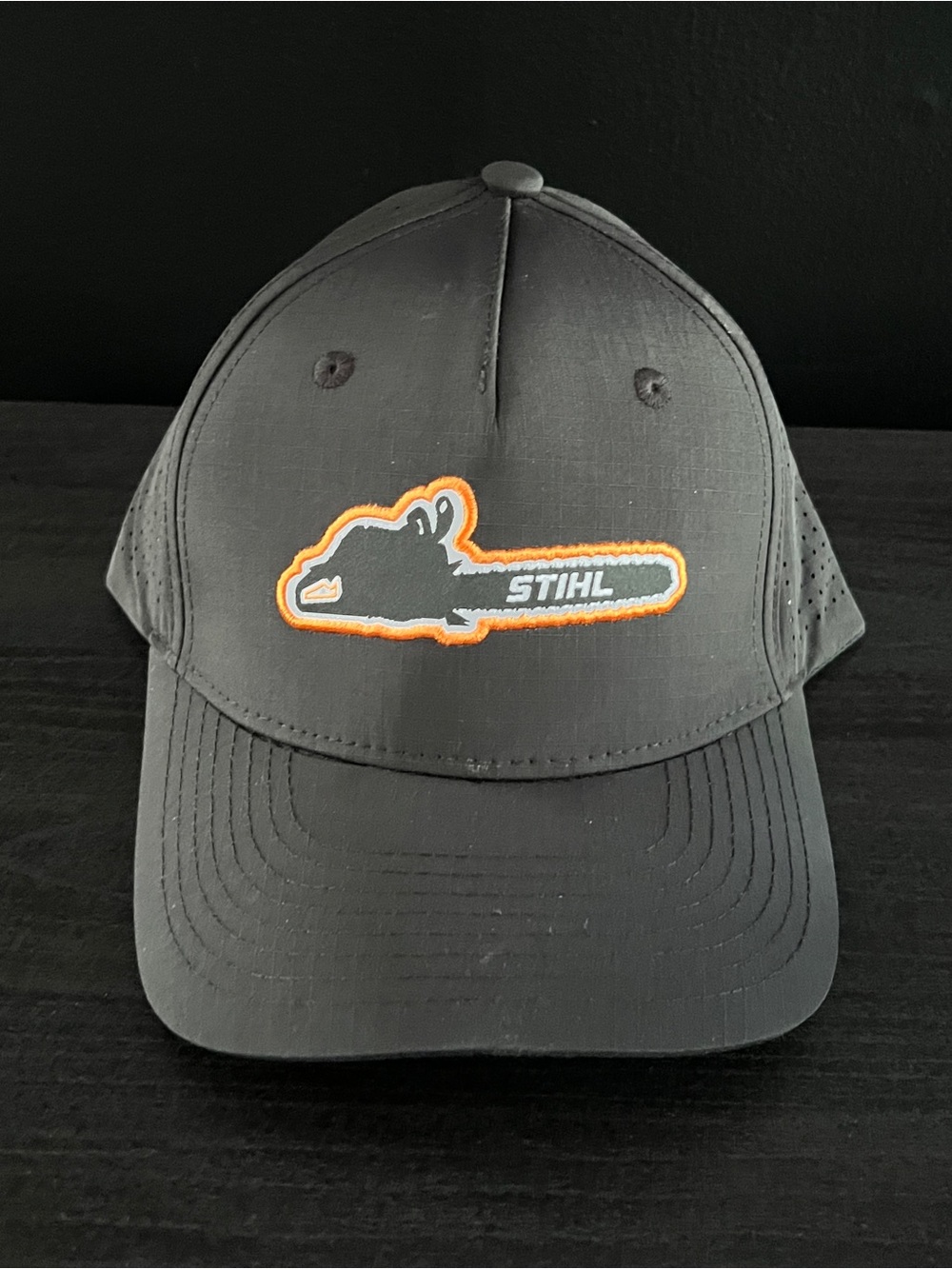 NEW Stihl Outfitters Apparel Black Chainsaw Patch Mesh Trucker Snapback Hat Cap